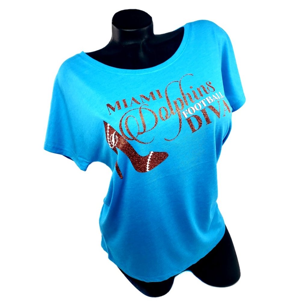Miami Dolphins Footbal Diva Triblend Dolman Tee.